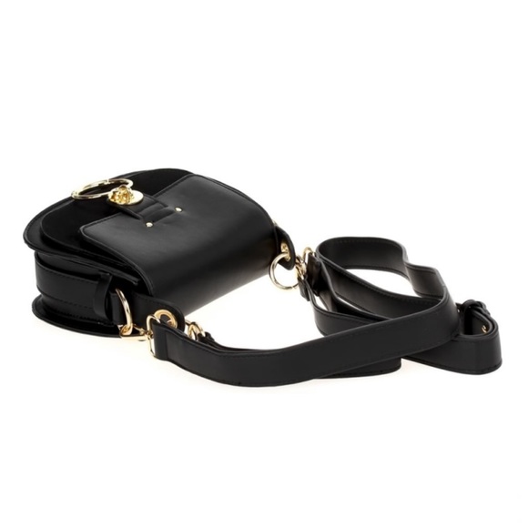 Metal Ring Saddle Crossbody shoulder bag - BLACK - Picture 3 of 7